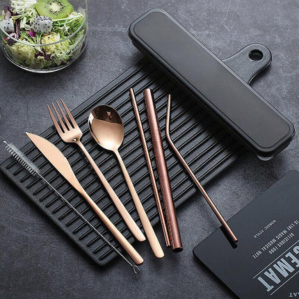 9PCS Premium Cutlery Travel (Portable) Set Stainless Steel (Knife, Fork, Spoon) - Aimall