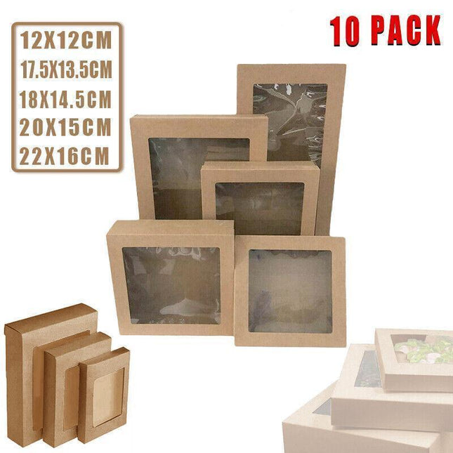 Cardboard Paper Catering Grazing Boxes/Trays 10, 20Pk W/Windows Kraft Disposable - Aimall