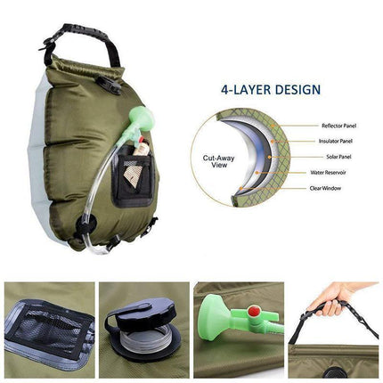 20L Camp Shower Bag Solar Heat Water Pipe Portable - Aimall