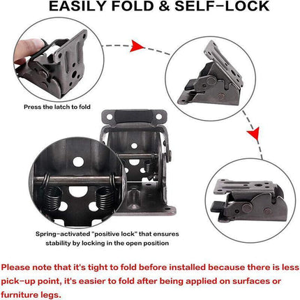 4*90 Degree Folding Table Leg Brackets Self Lock Foldable Hinge DIY Heavy Load - Aimall