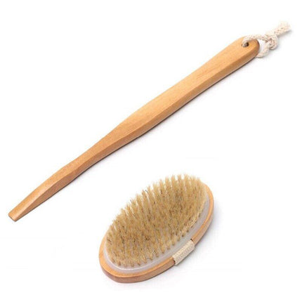 Body Bath Brush Scrub Back Massager Scrubber Long Handle Natural Wooden Shower - Aimall