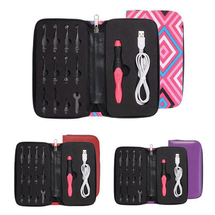 11in 1 LED Light Up Crochet Hooks Set USB Knitting Needles Weave Sewing Tools AU - Aimall