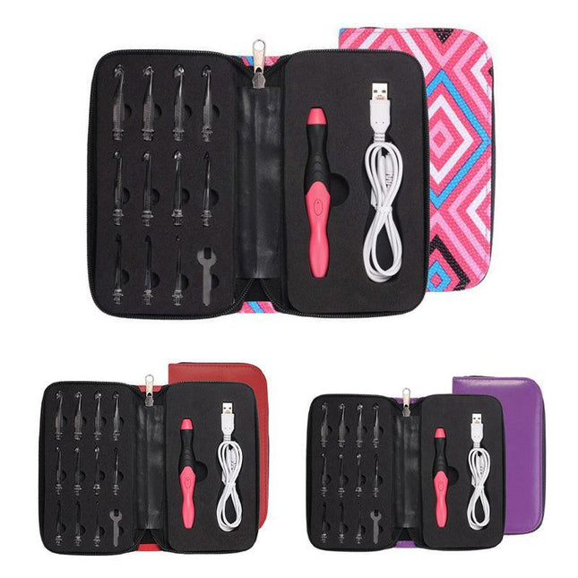 11in 1 LED Light Up Crochet Hooks Set USB Knitting Needles Weave Sewing Tools AU - Aimall