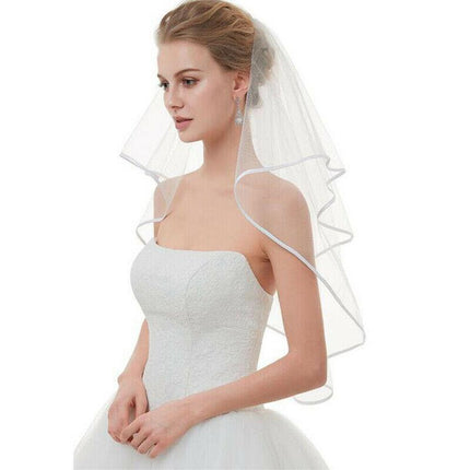 Women Bridal Wedding 2-Tier Veil With Satin Edge Comb Hen's Night White Ivory AU - Aimall