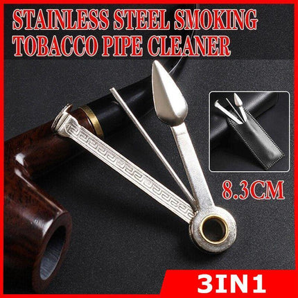 3 in1 Stainless Steel Smoking Tobacco Pipe Cleaner Cleaning Tool Multifunctional - Aimall