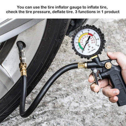 Tyre Pressure Gauge Air Tire Inflator Car Motorcycle Pump Hose Compressor Tool - Aimall