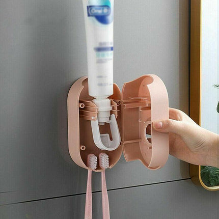 Automatic Toothpaste Dispenser Bathroom Wall-mounted Rack Toothbrush Holder AU - Aimall