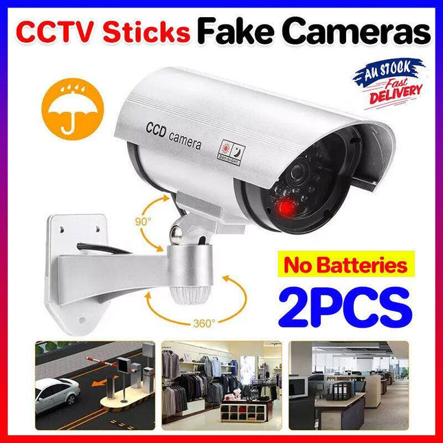 2PCS Solar Power Dummy Fake Security CCTV Camera LED Light Surveillance Outdoor - Aimall