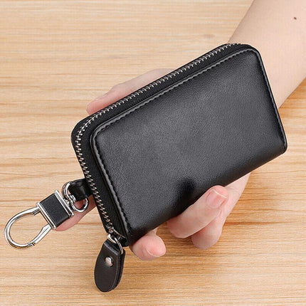 Key Holder Bag Leather Case Ring Wallet Car Unisex Pouch Keychains Black Coffee - Aimall