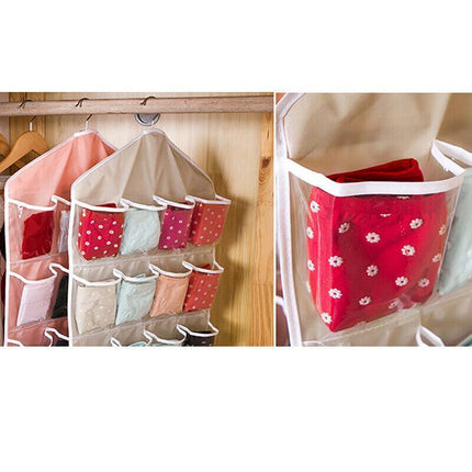 16 Pockets Organizer Clear Hanger Wardrobe Storage Bag Hanging Socks Rack Holder - Aimall