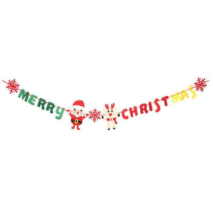 Merry Christmas Banner Felt Christmas Santa Flags Banner Hanging Xmas Decoration - Aimall