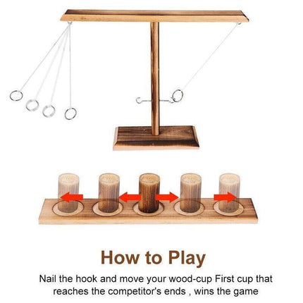 Wooden Hook and Ring Toss Game with Shot Ladder Table Toy Party Indoor/Outdoor - Aimall