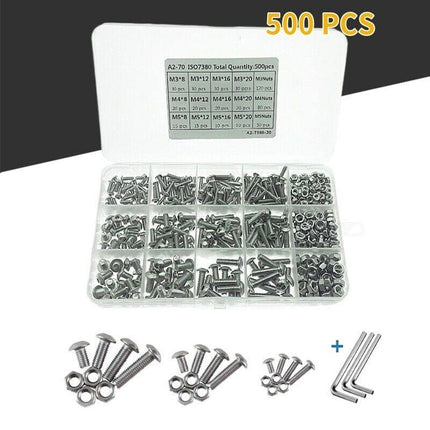 M3 M4 M5 304 500PCS Stainless Steel Hex Socket Button Head Bolts Screws Nuts Kit - Aimall