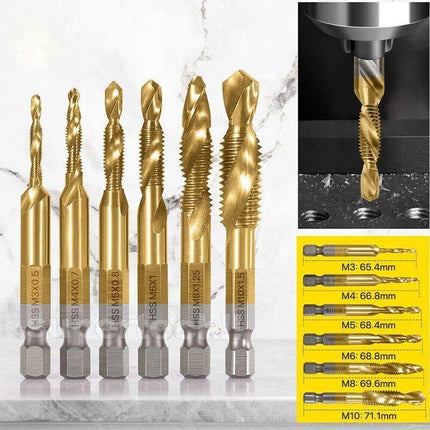 6X HSS Hex Shank Tap Drill Bits Metric Thread Screw Compound Tapping Set Tool - Aimall