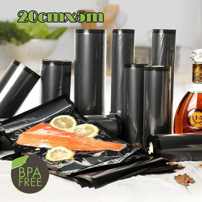 Black Vacuum Food Sealer Seal Bags Rolls Saver Storage Commercial 20/28cm*5m AU - Aimall