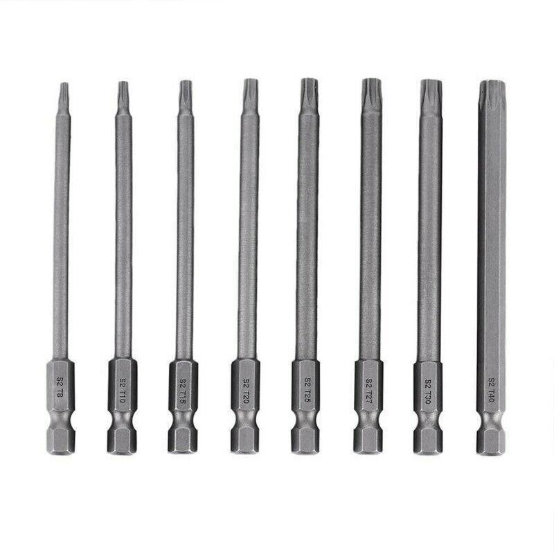 Tr8 Bit 8x T8-T40 Torx Screwdriver Bit Set Hex Security Magnetic Head 100mm ...
