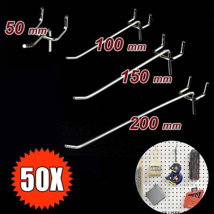 100x Pegboard Hooks Metal Panel Valcano Peg Board hook Steel 50 100 150 200 mm - Aimall