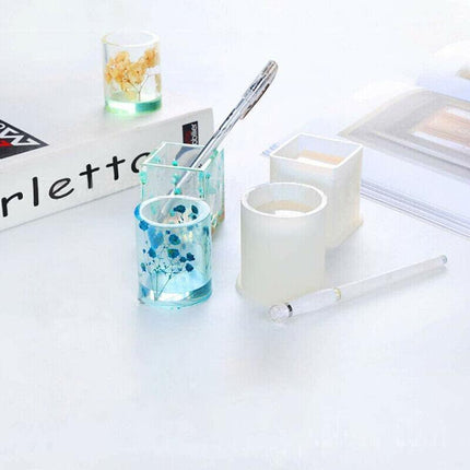 Silicone Mold Resin Epoxy Crystal Crafts Making Brush Pot Pen Holder Mould DIYAU - Aimall