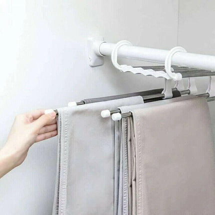 5 in1 Multi-functional Pants rack Stainless-Steel Wardrobe Magic Clothes Hanger - Aimall