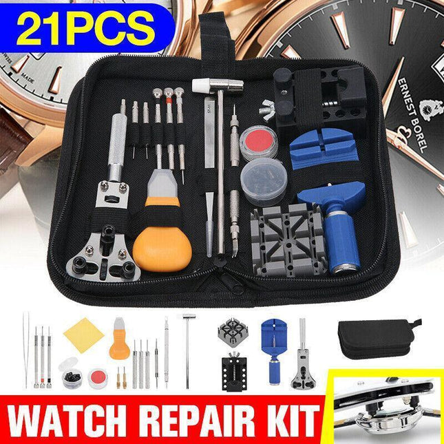 21PCS Watch Repair Kit Tool Removal Spring Bar Battery Replacement Carrying Bag - Aimall