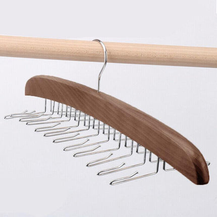 Tie Belt Scarf 24 Hooks Hanger Rack Clip Organiser Holder Storage Wood - Aimall