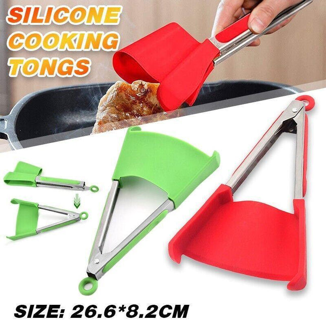 Silicone Cooking Tongs Heat Spatula Stainless Steel Resistant Frame Gadget BBQ - Aimall