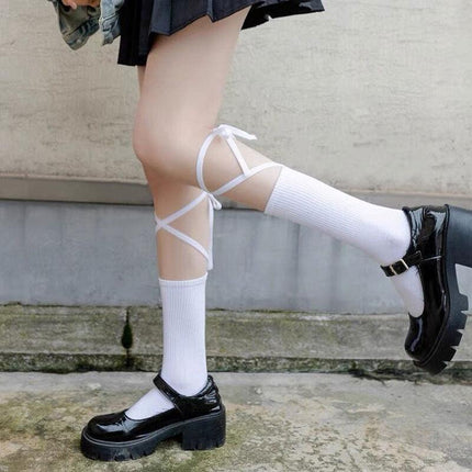 Cross-Tie Women Lolita Socks Bandage Stockings Korean Style Middle Tube Socks AU - Aimall