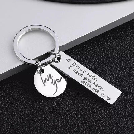 Drive Safe I Need You Here With Me Couple Alloy Keyring Keychain Car Gift - Aimall