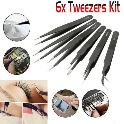 6 Pcs ESD Anti-Static Tweezer Set Tweezers Maintenance Tool Stainless Steel AU - Aimall