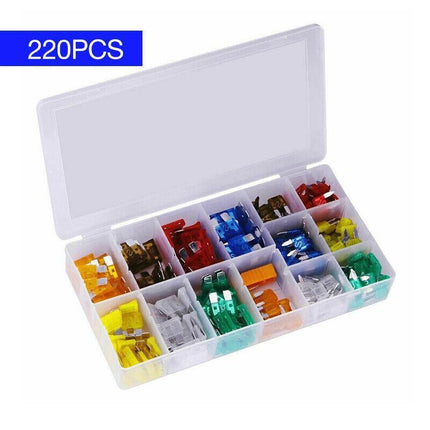 220PCS Assorted Mini Fuse Blade Fuses Set Auto Car Truck Assortment Kits ATM APM - Aimall