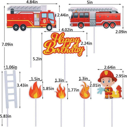 8pcs Fireman Cake Cupcake Topper Set Fire Truck Engine Happy Birthday Party AU - Aimall