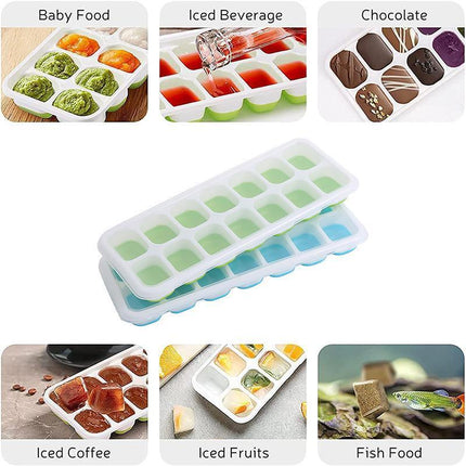 4PCS Ice Cube Tray with Lid Easy Release Silicone Mould 14 Cubes Container Mold - Aimall