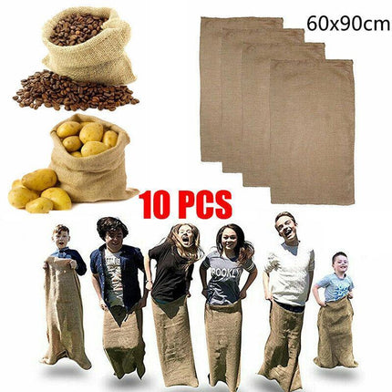 Kids enjoying a sack race with our Hessian Sacks at an outdoor party