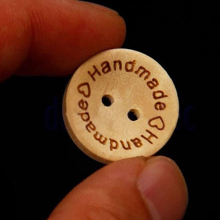 100PCS Natural Wooden Button Craft Sewing DIY Handmade With Love Wooden Buttons - Aimall