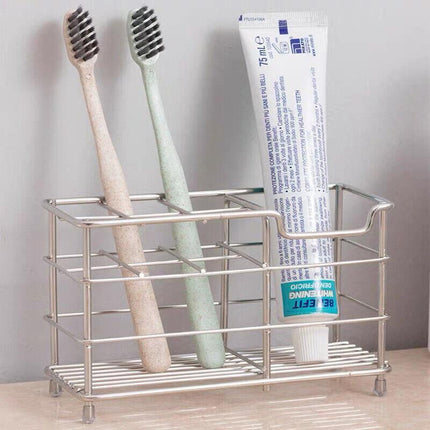 Toothbrush Non-Slip Holder Toothpaste Organizer Bathroom Stainless Steel Stand - Aimall