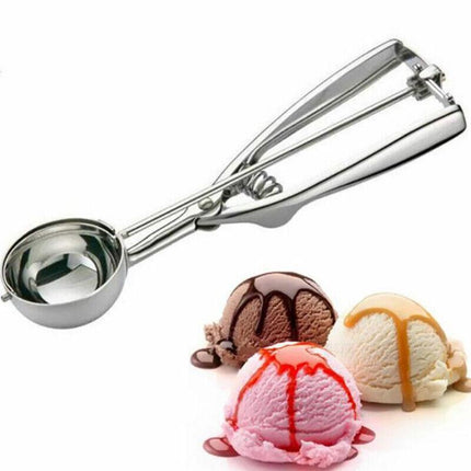 Stainless Steel Icecream Ice Cream Scoop Cookie Dough Mash Spoon Trigger 6cm Dia - Aimall