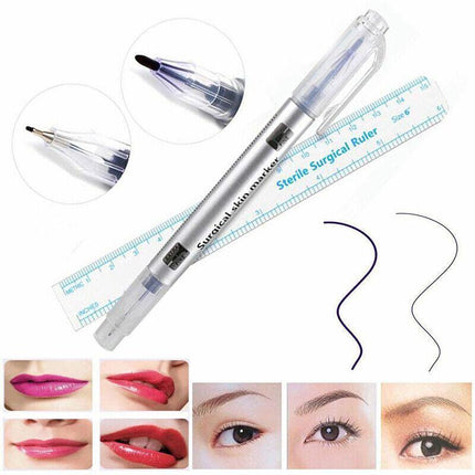 Microblading Tattoo Eyebrow Surgical Skin Marker Pen Ruler Tattoo Piercing 2PCS - Aimall