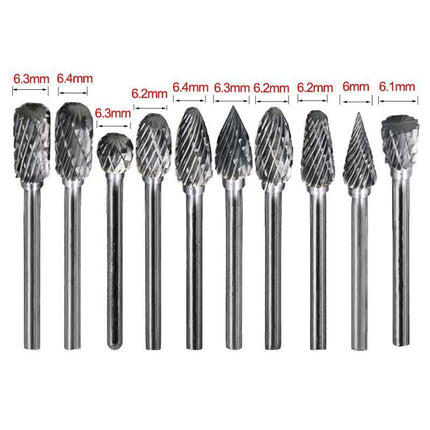 10x Tungsten Steel Solid Carbide Rotary Burrs Bit For Dremel Accessories Tool HG - Aimall