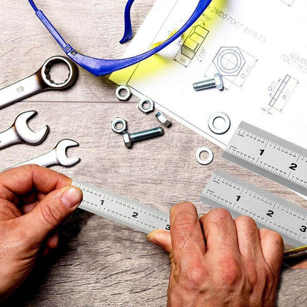 1/2 x 10cm 15cm 20cm Double Sided Stainless Steel Metal Ruler Rule Precision AU - Aimall