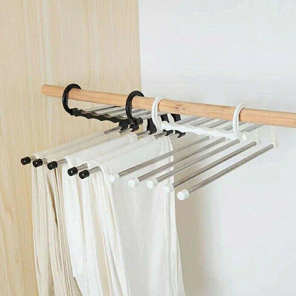 5 in1 Multi-functional Pants rack Stainless-Steel Wardrobe Magic Clothes Hanger - Aimall