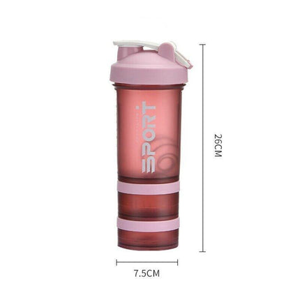 Powder Milkshake Drink Cup Sport Water bottle 500ml 3 tier Protein Shaker Pill - Aimall