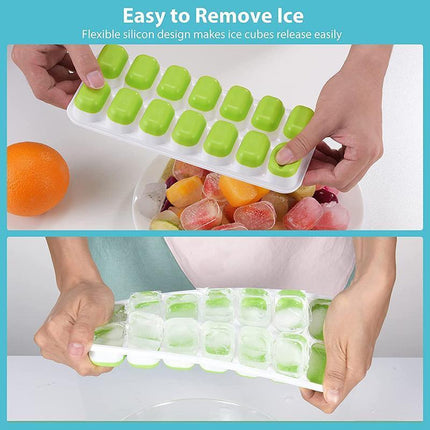 4PCS Ice Cube Tray with Lid Easy Release Silicone Mould 14 Cubes Container Mold - Aimall