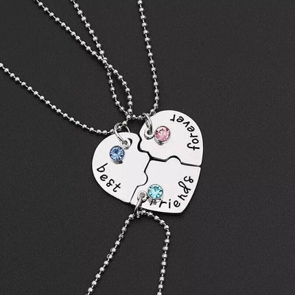 3PCS Best Friends Forever Heart Pendant Necklace Friend Jigsaw Necklace - Aimall
