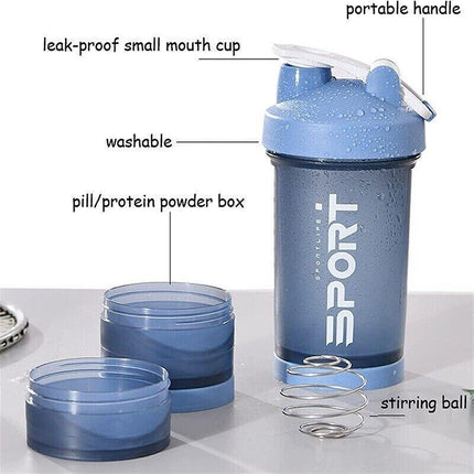 Powder Milkshake Drink Cup Sport Water bottle 500ml 3 tier Protein Shaker Pill - Aimall