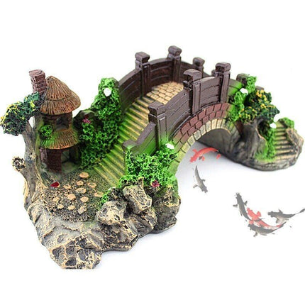 Aquarium Fish Tank Ornament Bridge Resin Rock Pavilion Tree Landscape Decoration - Aimall