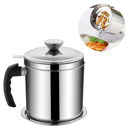 Stainless Steel Oil Strainer Pot Container Jug Storage Can Filter Cooking Grease - Aimall