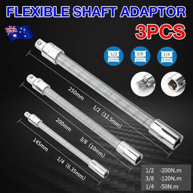 3PCS Flexible Socket Extension Bars Shaft Set 1/2" 1/4" 3/8" Dr. 6" 8" 10" Long - Aimall