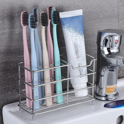 Toothbrush Non-Slip Holder Toothpaste Organizer Bathroom Stainless Steel Stand - Aimall