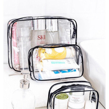 4PCS PVC Toiletry Bag Clear Transparent Plastic Travel Cosmetic Make Up Zipper - Aimall