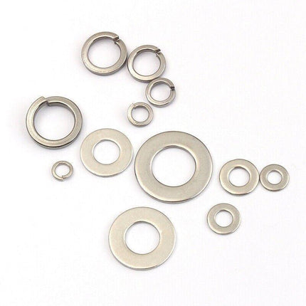 800PCS M4~M12 Flat& Spring Washers Pad Stainless Steel Assortment Metal Lock Kit - Aimall